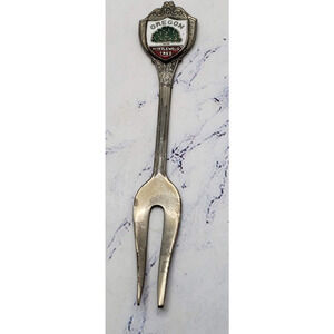 Oregon Myrtlewood Tree Vintage Souvenir Appetizer Fork Enamel Collectible